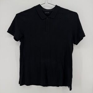 Vince Polo Shirt Mens L Black Solid 100% Cotton Short Sleeve Slub Knit